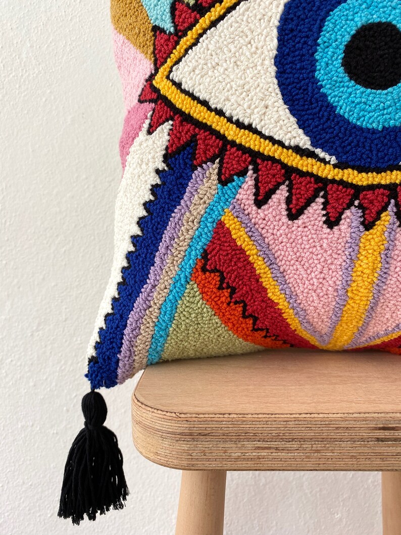 Galia Tasarim Evil Eye Punch Needle Tufting Pillow Cushion Etsy