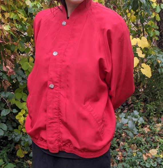 Retro 90s Silk Red Xriss Xross Bomber Jacket