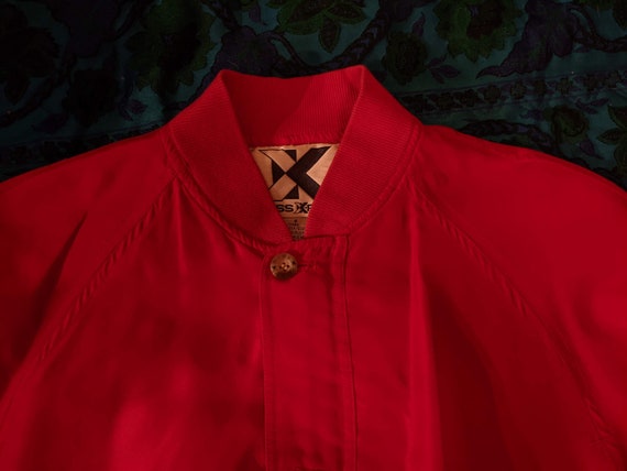 Retro 90s Silk Red Xriss Xross Bomber Jacket - image 6