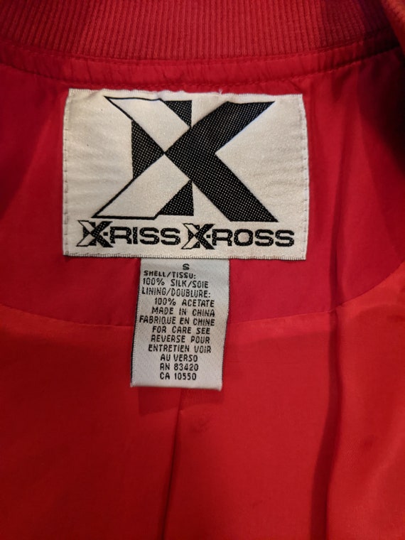 Retro 90s Silk Red Xriss Xross Bomber Jacket - image 5