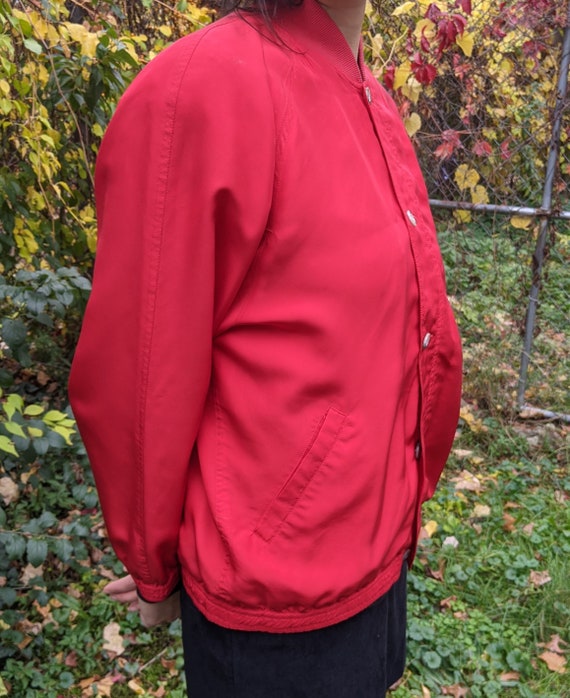 Retro 90s Silk Red Xriss Xross Bomber Jacket - image 3