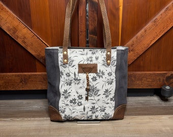 Floral Key Tote Shoulder purse Upcycled Canvas Bag.