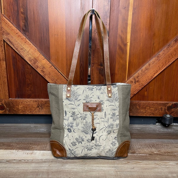 Unique Key Upcycled Canvas Military Tote Bag