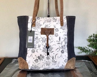Abstract Key upcycled Canvas Tote purse