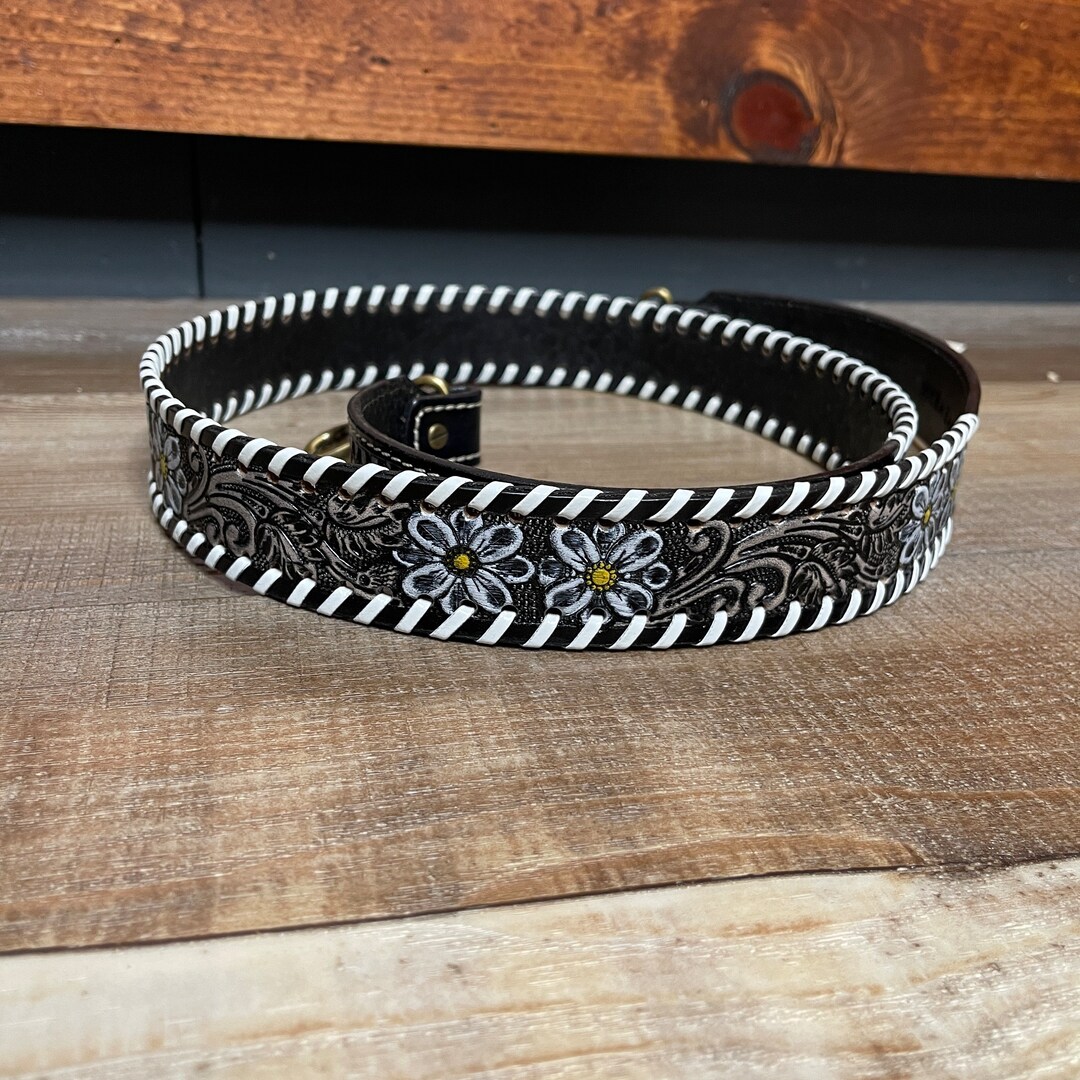 Handtooled Black Leather Purse Strap Crossbody Strap Replacement Purse