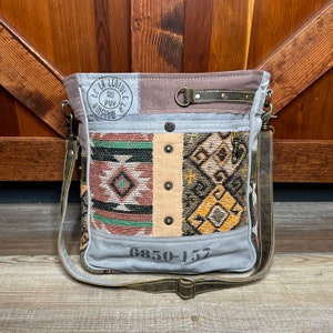 Myra Bag Rail Express upcycled Canvas shoulder purse