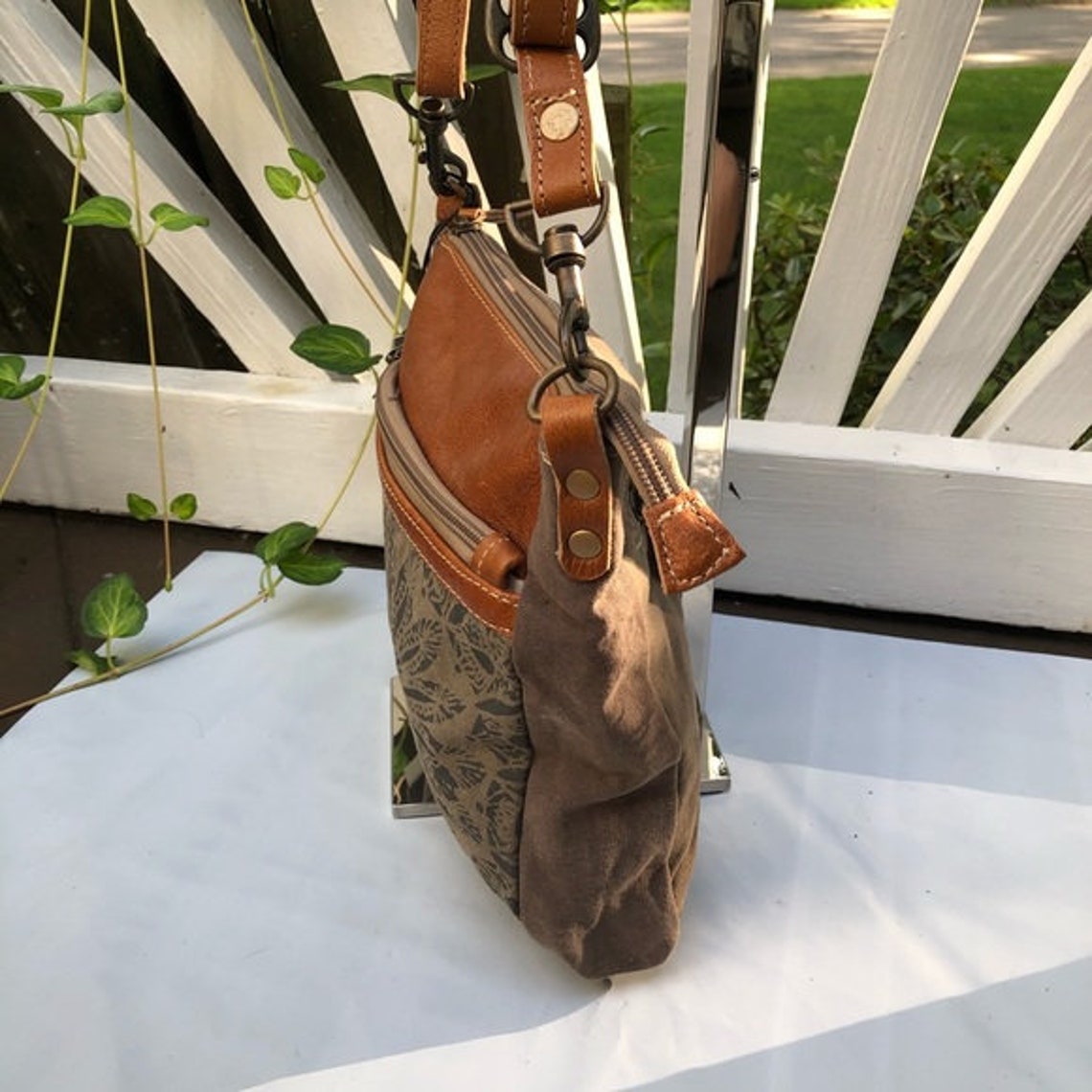 Myra Bag Dizzy Circle Small Crossbody Purse Upcycled Canvas Etsy