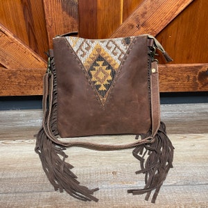 Myra Hera Small Canvas / Leather Fringe Crossbody purse