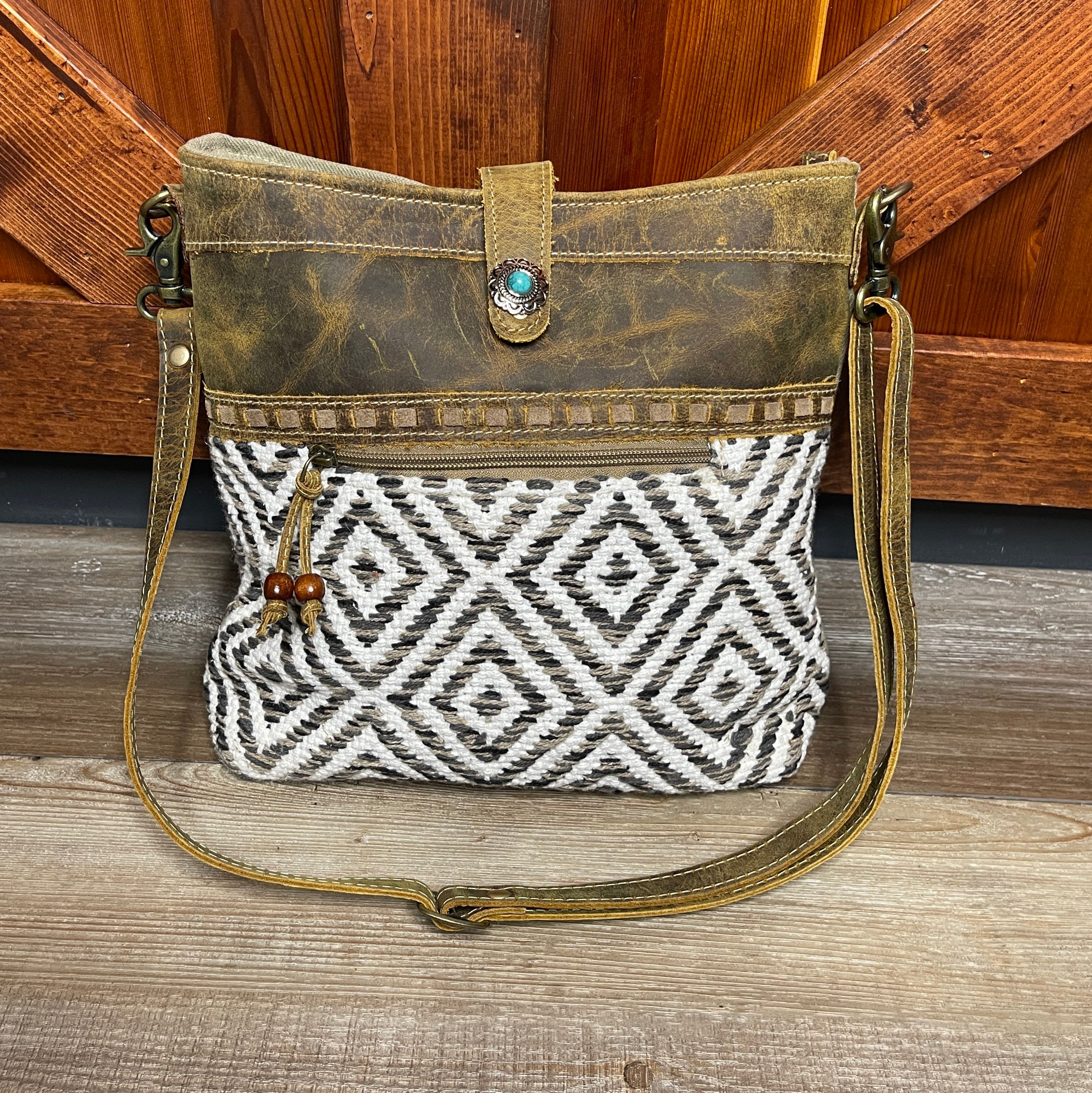 Myra Bag Sand Weaver Shoulder Purse Upcycled Canvas Vintage Aged Leather Etsy