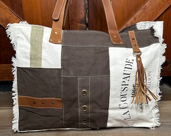 Pathway Weekender XL Tote Upcycled Canvas Military - Myra Bag