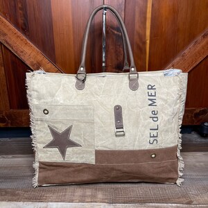 Leather Star Weekender Upcycled Canvas Bag XL TOTE Etsy