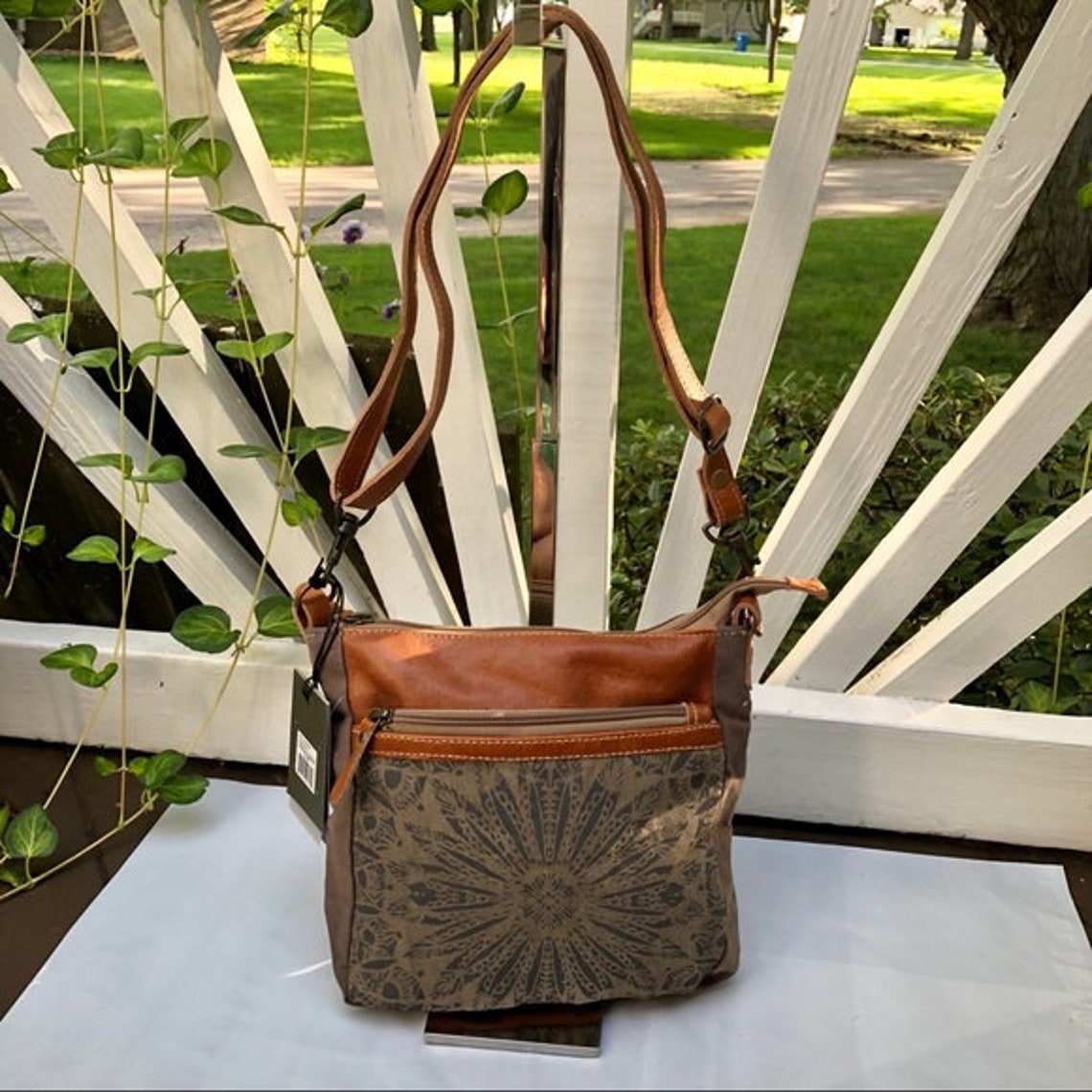 Myra Bag Dizzy Circle Small Crossbody Purse Upcycled Canvas Etsy