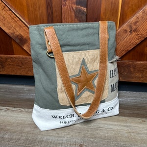 Expedition Tote Bag Upcycled Canvas Star Purse