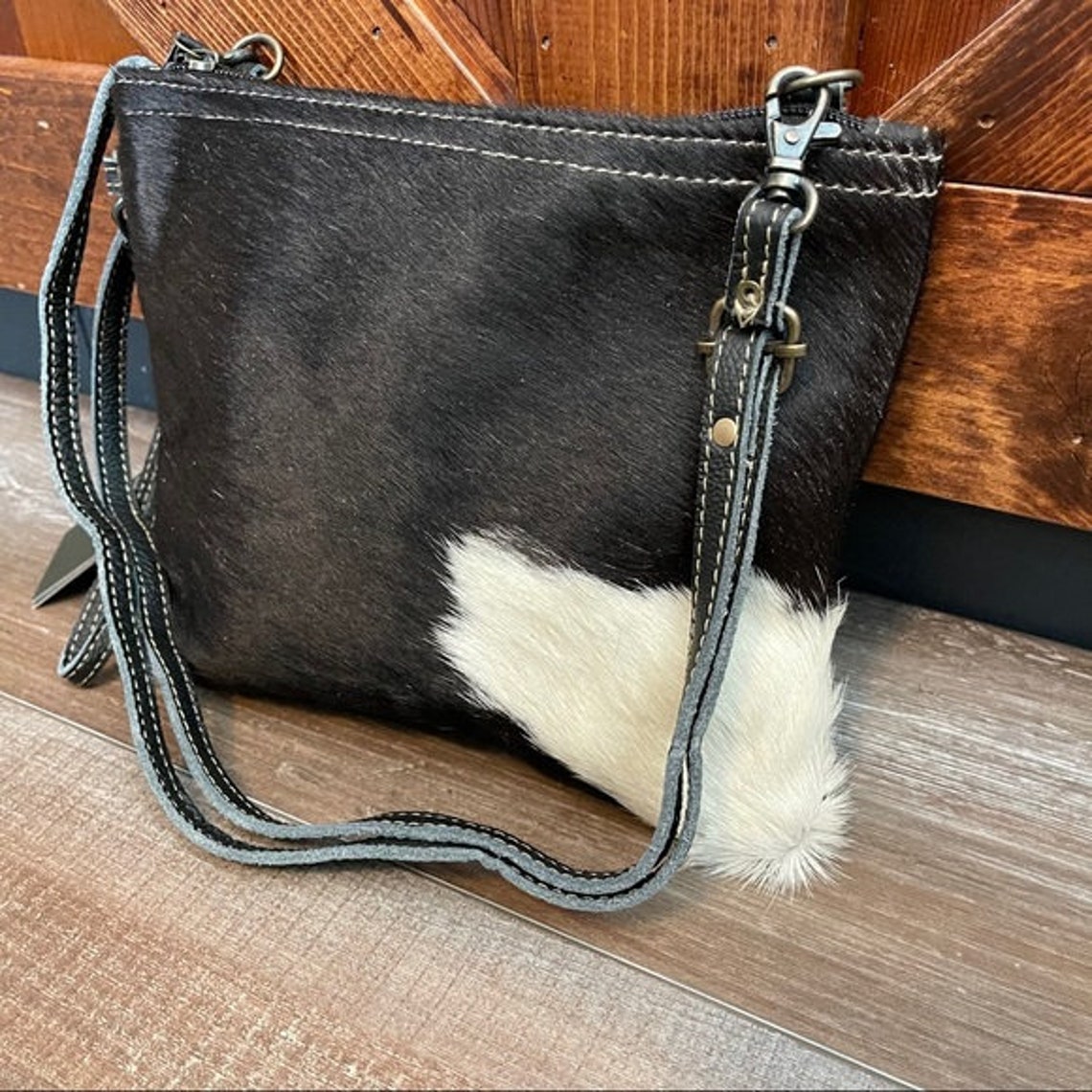 Myra Bag Black & White shade Cowhide Crossbody purse | Etsy