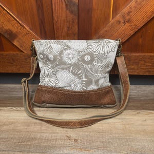 Flower Design Crossbody / Shoulder Purse Canvas Bag Upcycled