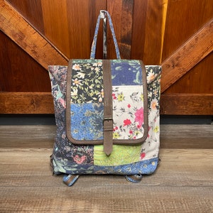 La Fleur Backpack Bag Upcycled Floral Print Bag