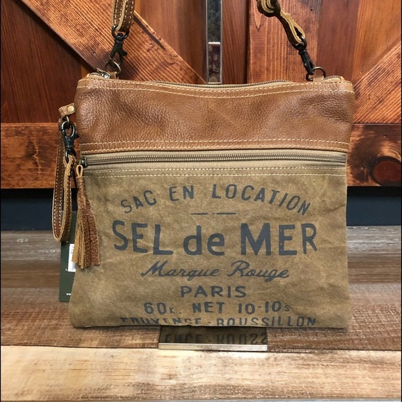 Myra Bag French Toast Small Crossbody Bag upcycled canvas
