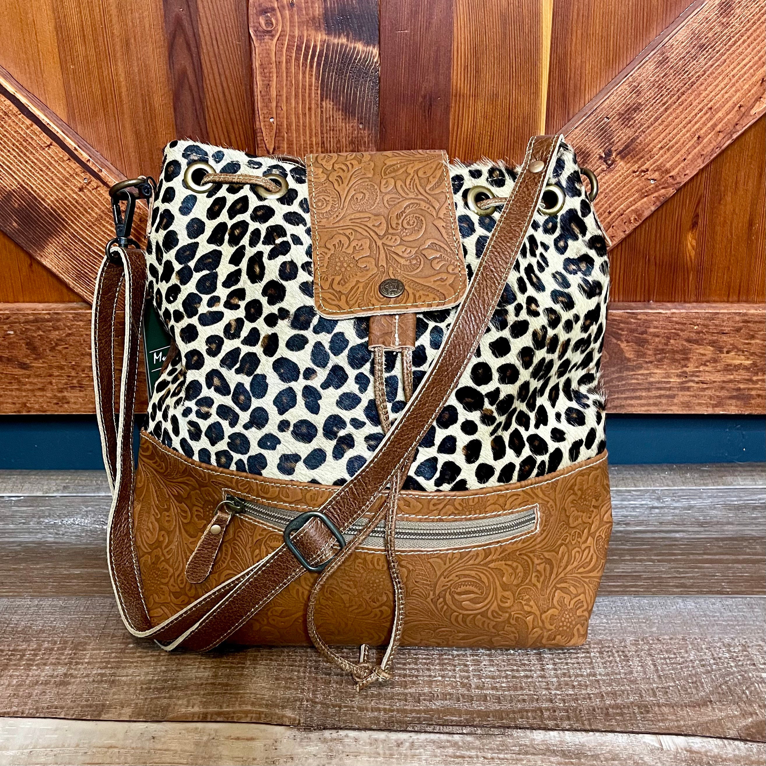 Zesty Leopard Cheetah Fur & Leather Shoulder purse upcycled