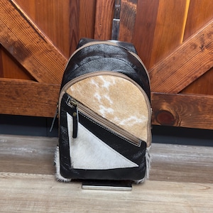 Bolso bandolera, mochila, bolso de piel de vacuno negra, riñonera