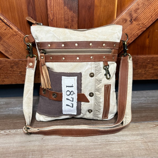 Yesteryear Vintage Style Crossbody Purse Upcycled Canvas Myra Bag