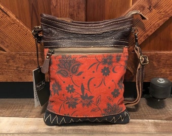 Bloom Small Crossbody Canvas Leather Bag upcycled purse
