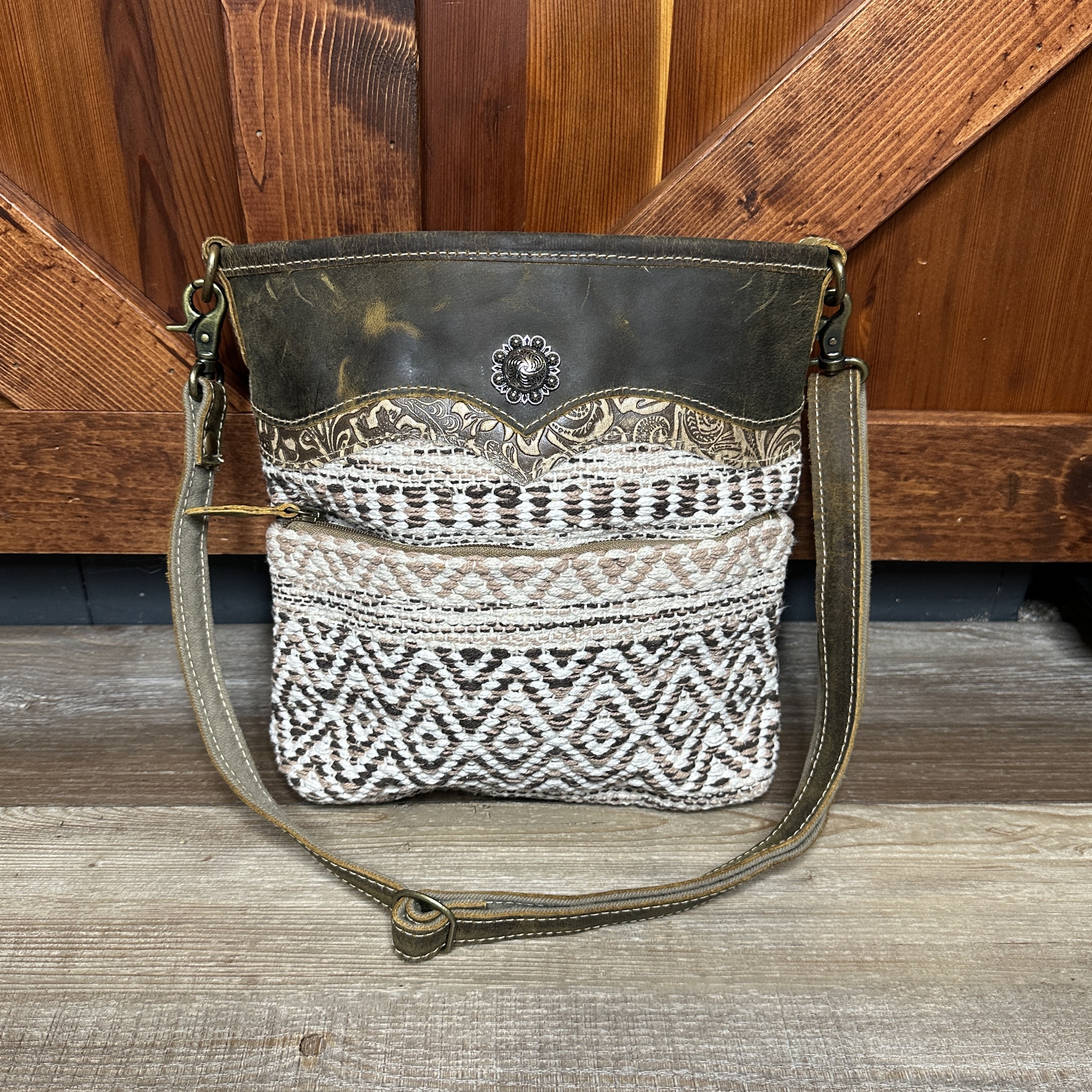 Myra Bag Black & White Woven Backpack with Brown Trim Myra Bags Sapphire Canvas, Rug, Leather & | Mercari main image 4