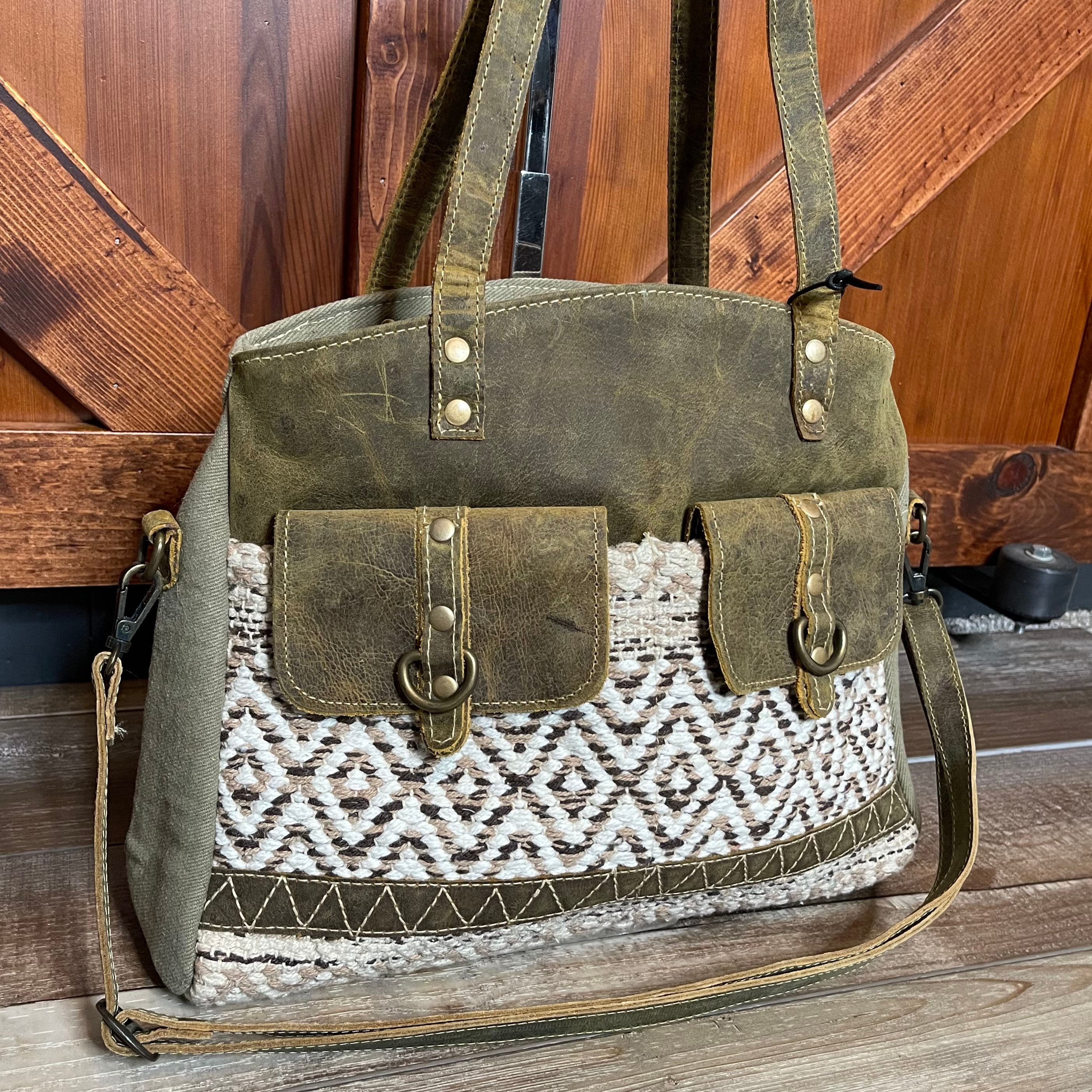 Myra bag Cherish Upcycled canvas & leather Tote Purse NWT Etsy