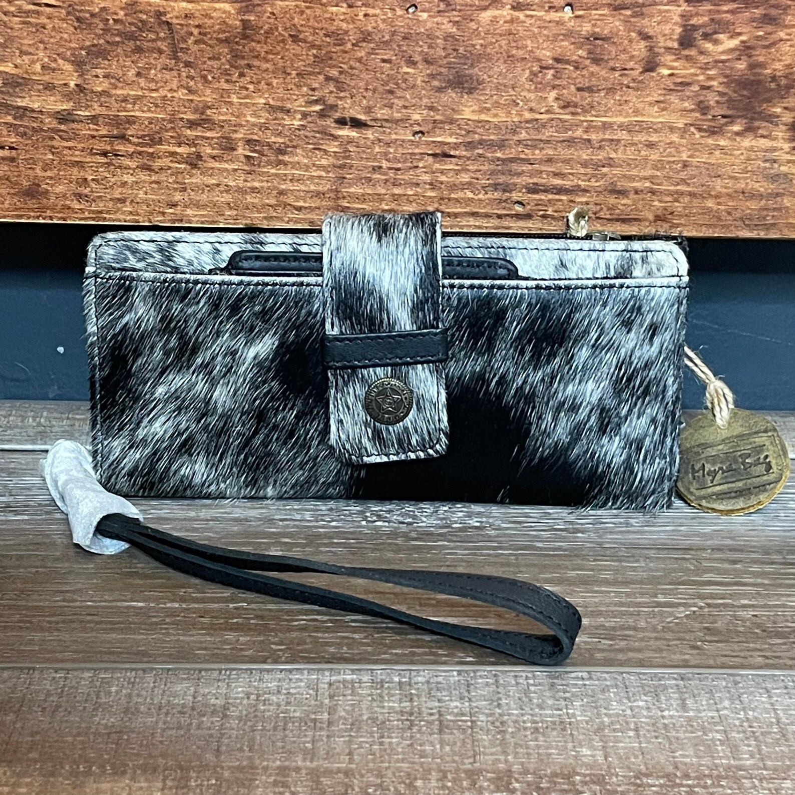 Myra bag Cowhide Wallet black white Fur NWT Etsy