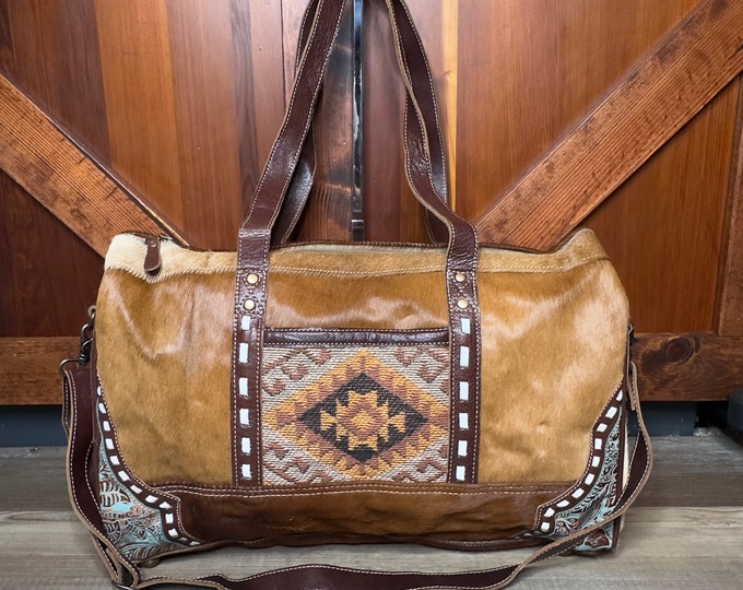 Myra Bag Sisu Duffle Brown Cowhide Travel Leather Duffel Bag Etsy