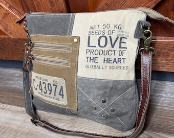 Seeds of Love Crossbody Purse Upcycled Canvas Bag