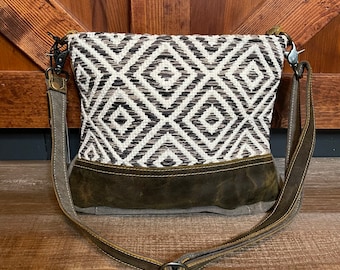 Leather Trim Upcycled Crossbody Purse