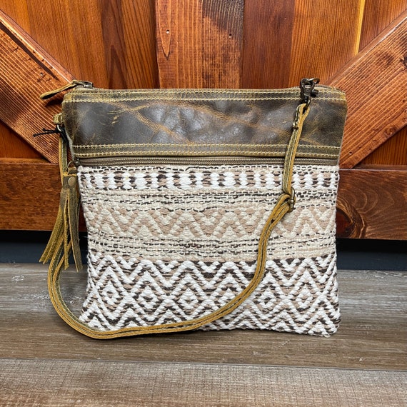 Myra Bag Contentment Small Crossbody Purse Upcycled Canvas Rug 