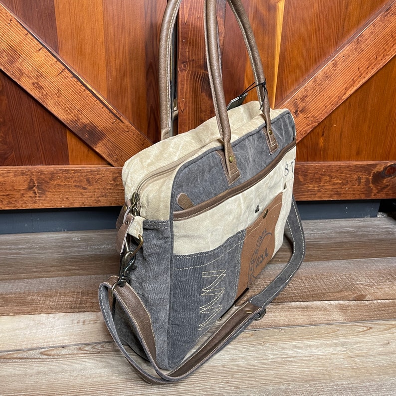 Dionne Laptop Bag Upcycled Canvas Leather accents Myra Bag image 7