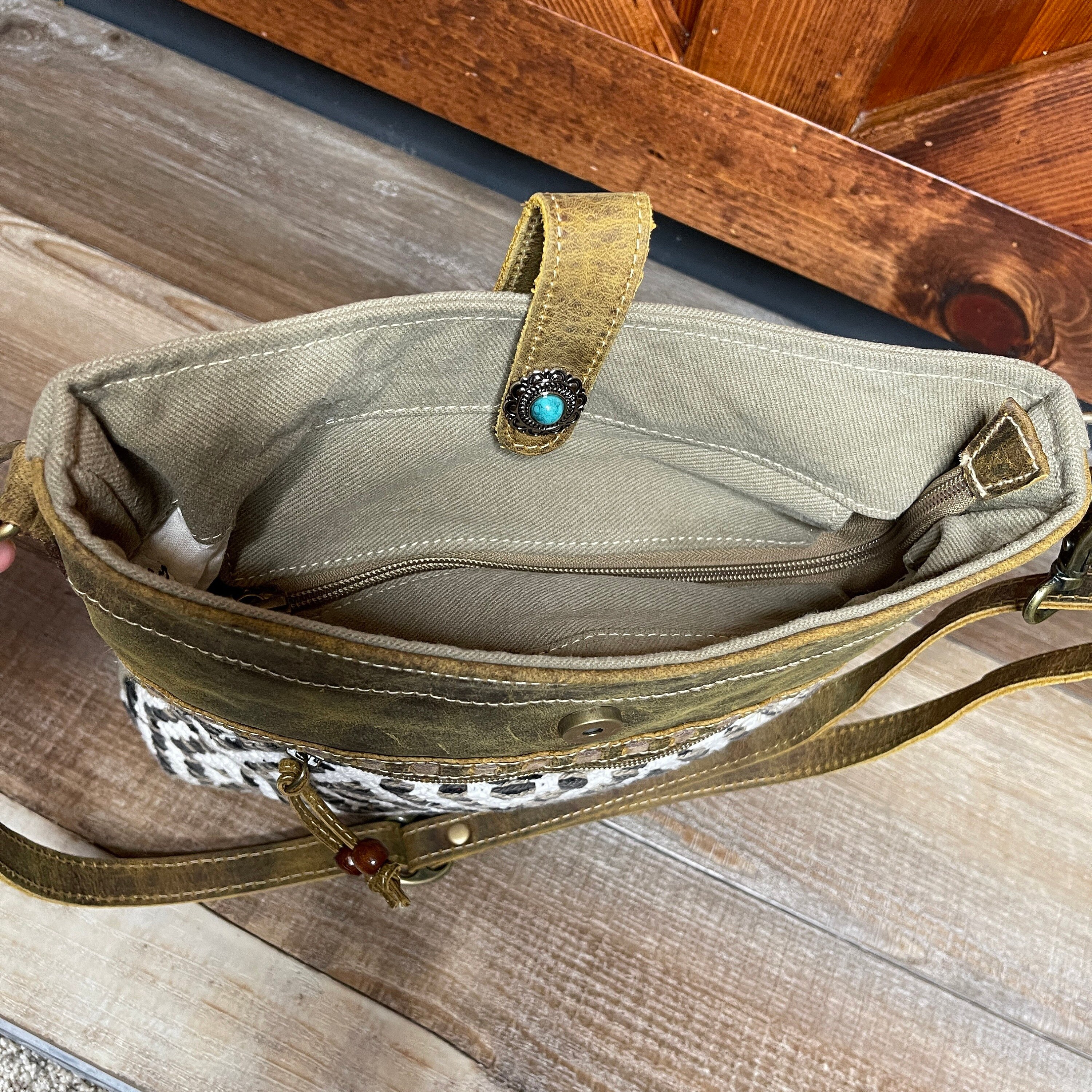 Myra Entice Shoulder Bag - Upcycled Canvas & Leather Boho Purse With Tassel - View #4