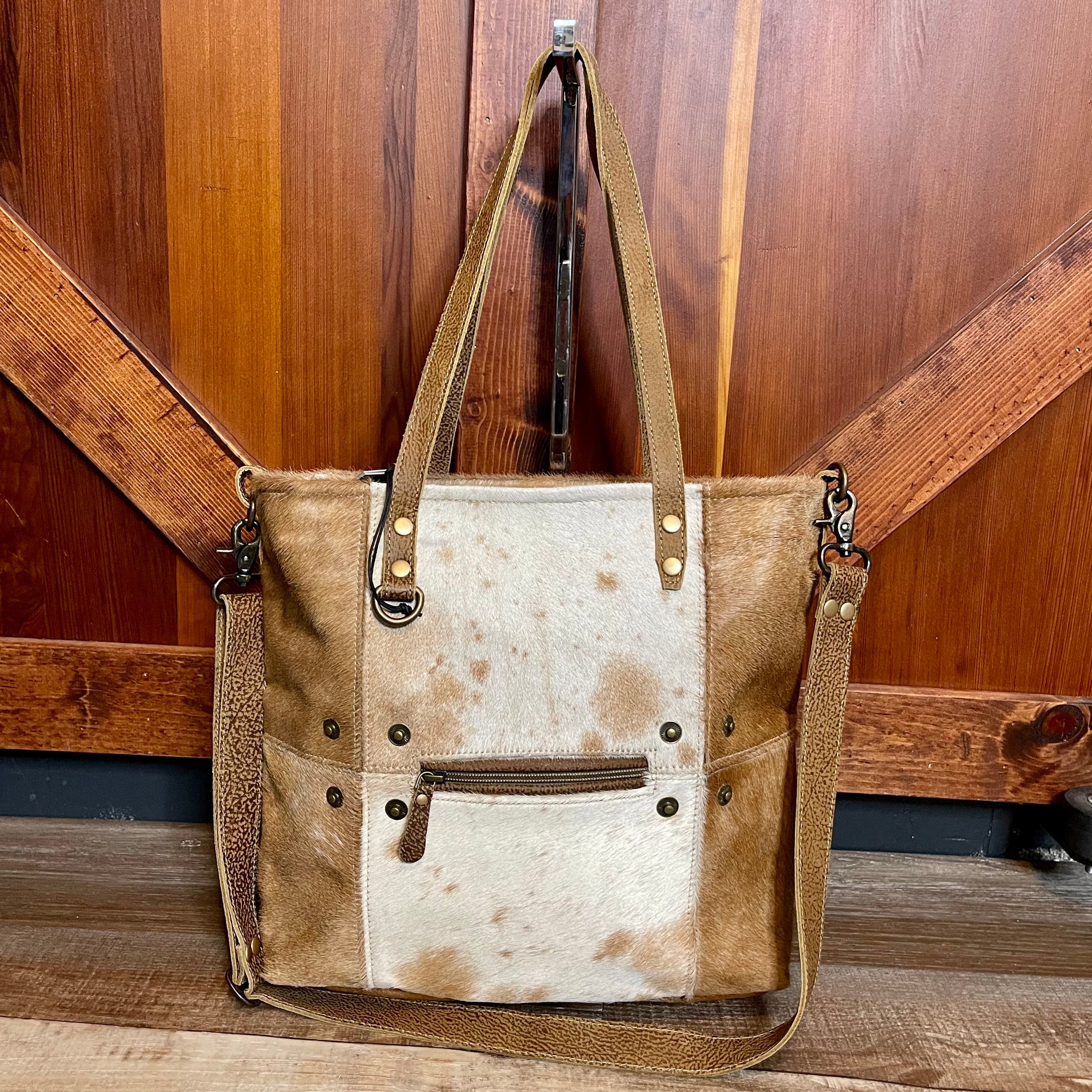 Myra bag Tote Camel brown white cowhide purse Etsy