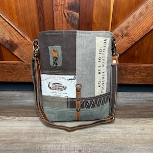 Myra Bag Pathway Tall Shoulder Purse Upcycled Canvas Bag