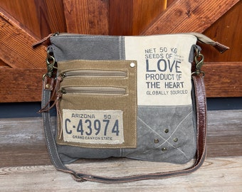 Seeds of Love Crossbody Purse Upcycled Canvas Bag