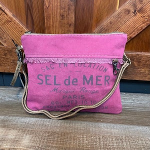 Fuchsia Small Crossbody Bag upcycled canvas