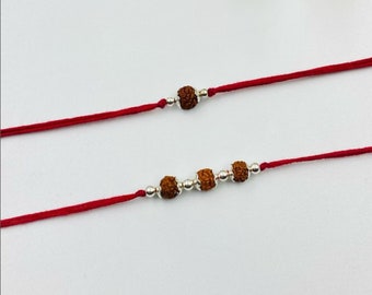 Filo Rudraksha in argento 925 Serling/ Rakhi/Filo di protezione con Rudraksha