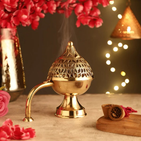 Antique Gold Fumer/Dhuni /Dhup Stand /Brass Sambrani Stand. A festive gift/Festive  Gift idea