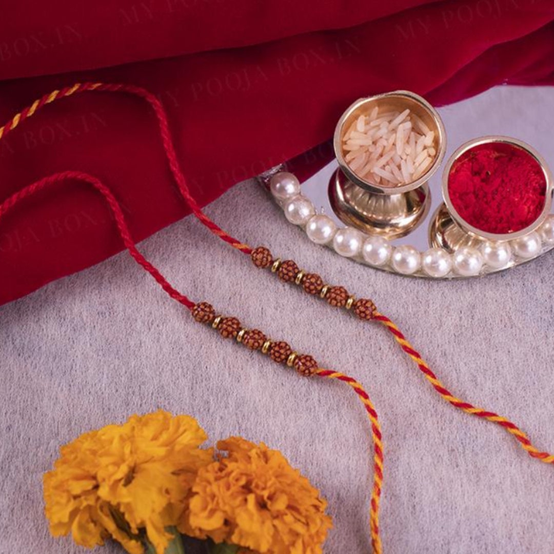 2 Pc Rudraksha Rakhi | Premium Rakhi for Brother | Long Bead Rakhi to ...
