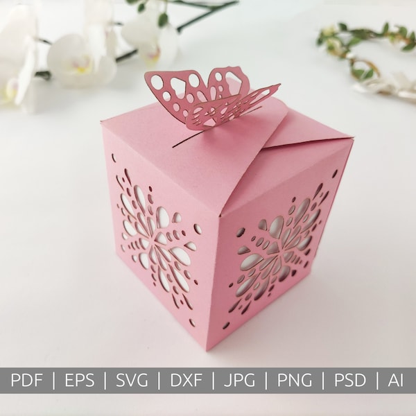 Butterfly box with a pattern cut out | Printable box template | Gift | Cut pattern | Downloadable | Papercut | Instant download | Laser cut