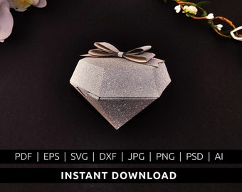 Diamond & bow | Printable box template | Gift | Diy box | Cut pattern | Downloadable | Papercut | Digital box | Instant download | Ring box