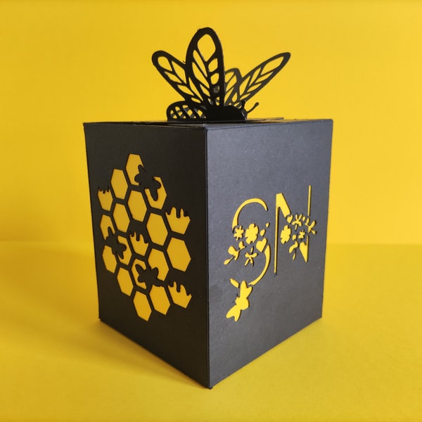 Honey bee box with a pattern cut out | Printable box template | Gift | Cut pattern | Downloadable | Papercut | Instant download | Laser cut