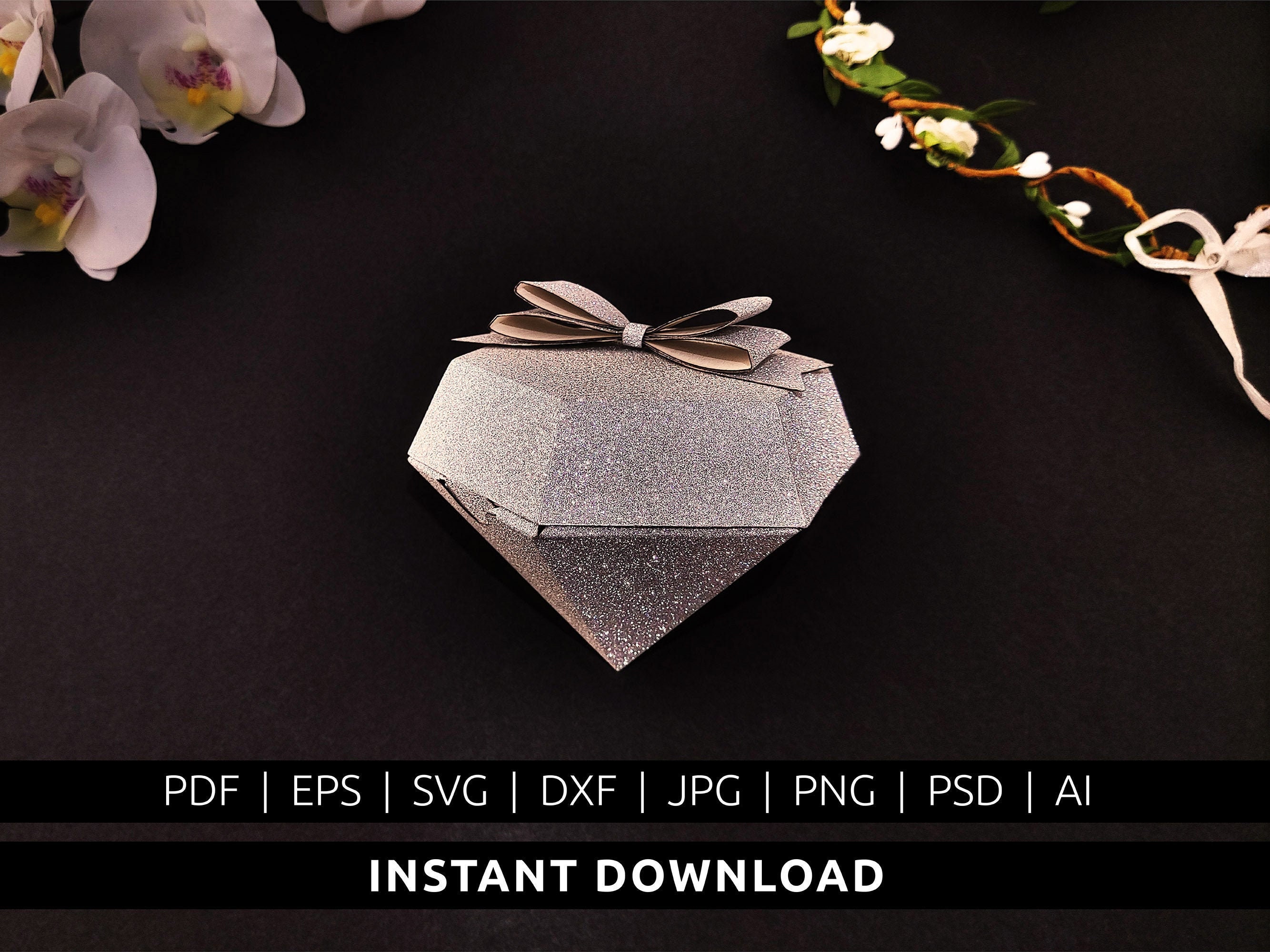 Diamond & Bow | Printable Box Template | Gift | Diy Box | Cut Pattern ...