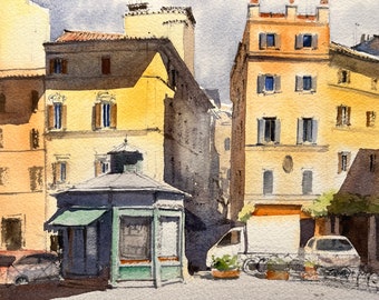 Rome Italy Original Watercolor Painting Rome Street Artwork City View Painting Roman Cityscape Art Italian City Painting Original Art