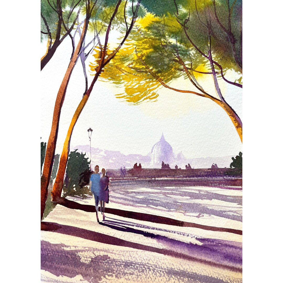 Rome Italy Original Watercolor Painting 7x10” Pine Tree Painting Roman ...