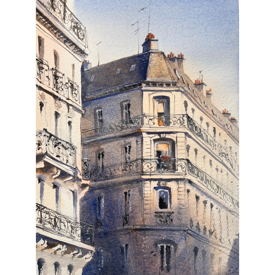 Paris Original Watercolor Painting Paris Roof Art Parisian Corner ...