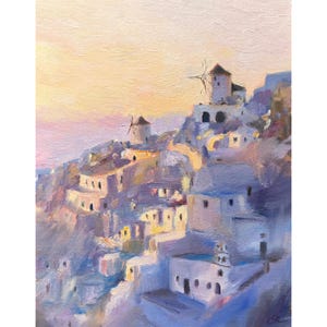 Santorini Original Oil Painting Greece Artwork Colorful Greece Painting White Town Art
