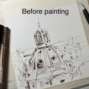 Rome, Italy, Original Watercolor Painting, Pine Tree Painting, Rome ...